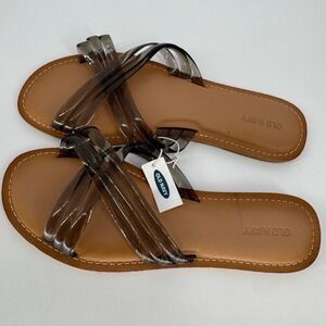 Old Navy Jelly Slide Sandals Womens 9 Smoke Grey Strappy Minimalist Summer Beach